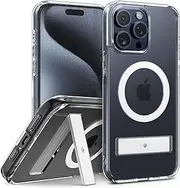 [Caseology] by Spigen Capella Mag Kickstand Case Design for iPhone 15 Pro Max Case 6.7-inch [Compatible with MagSafe] Magnetic Ring Clear Stand Cover - Clear White