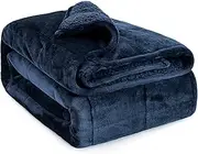 [Anjee] Sherpa Fleece Weighted Blanket for Anxiety Adult, Double-Sided Super Soft Fleece and Cosy Plush Sherpa Heavy Blanket, Queen Size 15 lbs Fuzzy Warm Throw Blanket,60 x 80 Inches Navy Blue