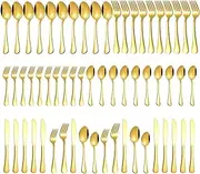 Gold 60-Pieces Flatware Set for 12, Silverware Set Cutlery Set Include Knife Fork Spoon for Kitchen, Hotel, Restaurant, Dishwasher Safe