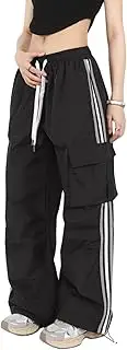 [PUKUPE] Women's Baggy Parachute Pants Y2k Track Pants Wide Leg Sweatpants Sports Cargo Joggers