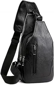 [MAIABLEAU] Men Sling Bag Anti Theft Shoulder Bag Small Leather Crossbody Sling Backpack with USB Charge Port