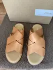 CLARKS Women's "Willow Art" Leather Sandals Flat Mules SZ 7M Tan Leather NIB