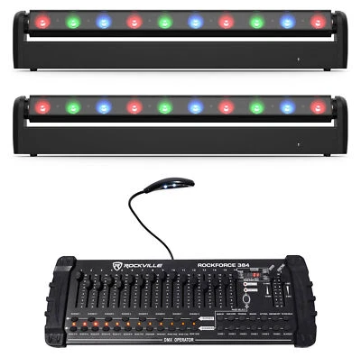 2 Chauvet DJ COLORband PiX-M ILS RGB LED Moving Strip Wash Lights+DMX Controller
