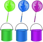 Loopunk 6 Pack Catch Fish Net, Outdoor Toys, Stainless Steel Fishing net Bag Telescopic Fishing net Insect net Fishing net Cheat Sheet Bucket, Nature Education for Outdoor Activities (3 Color)