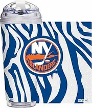 Rico Industries NHL Hockey Florida Panthers Zebra Stripes 24oz Acrylic Glitter Tumbler with Hinged Lid, Officially Licensed Double Wall Tumbler with Straw