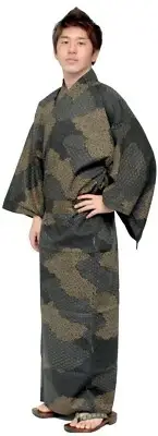 Men's Yukata Robe Japanese Summer Kimono - Cloud Black