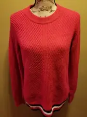 NWT Womens Tommy Hilfiger Ribbed Knit Long Sleeve Stripe Sweater Red M