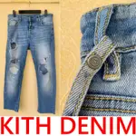 BLACK極新KITH X RONNIE FIEG水洗破壞縫補窄版丹寧褲DENIM牛王