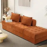 Oikiture Floor Sofa 3 Seater Lounge Chair with Ottoman and Cushion Velvet Sofa Set Brown