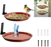 2Pcs Bird Trays Tree Mounted for Bird Feeder Bird Bath Bowl, Installed on Wooden Fence Wall Tree Deck Stakes with Heavy Duty Iron Ring, 21cm/8.3'' in Dia of Different Depths