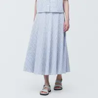 在飛比找博客來優惠-【MUJI 無印良品】女有機棉涼感平織布寬擺裙 S 藍格紋