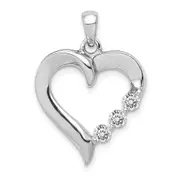 14k White Gold Three Stone 1/4ct. Real Diamond Heart Pendant