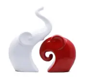 Charm Elephant Couple | Piano Finish Handcrafted Polyresin Sculptures | White