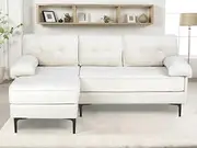 Advwin Sofa 3 Seater Sofa Beige Velvet L Shape Sofa Couch Modern Sofa with Reversible Chaise 208 * 132 * 86cm