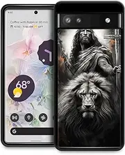 [CARLOCA] Compatible with Google Pixel 6A Case,Jesus Black White Lion Cross Pattern Google Pixel 6A Cases Ultra Protection Shockproof Soft Silicone TPU Non-Slip Back for Google Pixel 6A