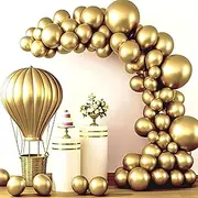 Lumjoy 129pcs Metallic/Chrome Gold Balloons Garland Kit Different Sizes 18 12 10 5 Inch Party Arc Latex Balloon Kit for Birthday Party Graduation Wedding Holiday Balloon Decoration