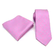 Tie Pocket Square Set Pink Light Blue Polka Dot Men's Handmade Wedding Necktie
