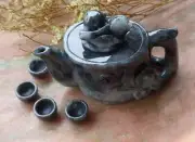 Video Black Natural A Jade jadeite Display Certified Peach Flower Tea Pot 439132
