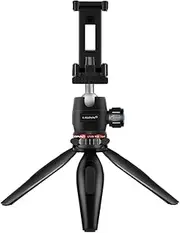 Phone/DSLR/Mirrorl Camera Desktop Tripod 1/4'' Screw/Rotatable Ball Head/2 Available Heights/Gradienter/Phone Mounting Seat, Black Black One Size