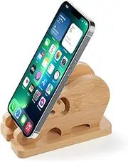 Elephant Bamboo Mobile Phone Holder Desk with Hole, Removable Wooden Mobile Phone Holder Table Mobile Phone Stand Tablet Holder Smartphone Stand for iPhone, iPad and All Mobile Phones