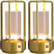 ALSTON 2Pack Cordless LED Table Lamp Portable USB Rechargeable Desk Light 3 Color Stepless Dimmable Night Lamp Used in Bedrooms Bars Coffee Shops Camping Gold
