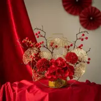 在飛比找蝦皮商城精選優惠-木棉花 2024新年中式過年花藝擺件裝飾福字金架花器擺件假花