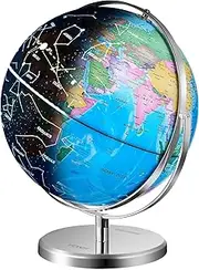 VEVOR Illuminated World Globe with Stand, 23cm/9 inch, Educational Earth Globe with Stable Heavy Metal Base and LED Constellation Night Light HD Printed Map, Spinning for Kids Classroom Learning
