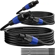 Elecan Professional Male Speakon to Speakon Cable 10 Ft/2 Pack, 12AWG Heavy-Duty High Power Audio Cable Cord DJ/PA Amplifier Speaker Cable Wire with Twist Lock Connector, 9.5mm OD, Black +Ties
