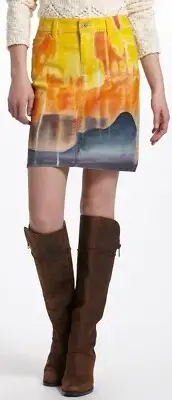 Summer Sun In The Mountain Air Handpainted Denim Skirt Sz 27 NW ANTHROPOLOGIETag