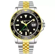 Stuhrling 3968 3 Aquadiver Swiss Quartz GMT Date Stainless Steel Mens Watch
