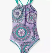 Kanu Surf Girls' Jasmine Beach Sport Halter One Piece Swimsuit Size 14 2147