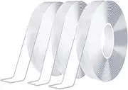 Nano Double Sided Tape, 3Rolls,15Meters Multipurpose Removable Adhesive Transparent, Grip Mounting, Washable Strong Sticky Heavy Duty for Carpet Photo Frame Poster Décor As Seen On TV (3Pack)