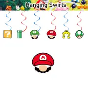 6PC Super Mario Party Supplies Spiral Swirl Hanging Birthday Decorations