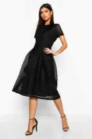 BOOHOO 'Boutique' Black Prom Midi Dress, Full Skirt SIZE 12 BNWT (RRP $125)