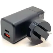 Switchwerk 45W GAN Quick Charge Dual Port USB-C PD Wall Charger Power Adapter - USB-C & USB-A - Black Designed for any Power Delivery Device (US + AU / NZ Plugs) [SCW0045PD Black]