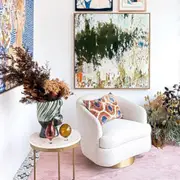 Zohi Interiors Bone Inlay Round Side Table in White with Gold Legs