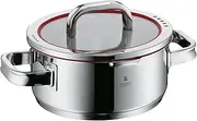 WMF Function 4 Small Cooking Pot 20 cm Glass Lid Stewing Pot Induction 2.5 L Polished Cromargan Stainless Steel 4 Pouring Functions Inside Scale Red