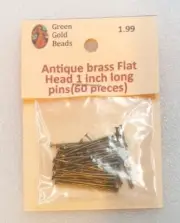 Antique brass Flat Head 1 inch long pins(60 pieces) Jewelry Diy