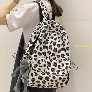 🎐豹紋款書包女學生韓版休閑高中大容量雙肩包女書包大學生背包後背包 書包