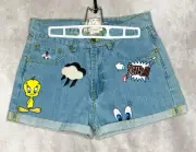 Paul & Joe Sister Looney Tunes Patch Women’s Blue Denim Jean Shorts Size 38 BNWT