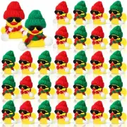 48 Sets Christmas Mini Rubber Duck Bulk with Sunglasses Scarf Hats and Adhesi...