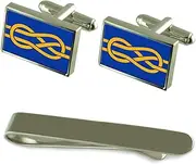 [Select Gifts] FIAV Silver Flag Cufflinks Engraved Clip Gift Set