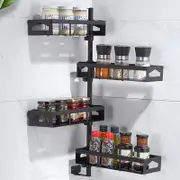 Jiexing JXE04-BK-SR 2/4 Layers Wall-mounted Rotating Spice Rack Punch-free Adjustable Height for Kitchen 4 Layers
