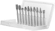 Bestgle 10 Pcs Carbide Rotary Carving Burrs Cutter Tungsten Steel Solid Double Cut Die Grinder Burrs Set with 1/8 inch (3mm) Shank Drill Bit