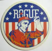 ROGUE BREWING Beer COASTER, Mat w/ Man in red shirt & hat, Newport, OREGON 2002