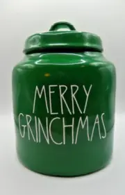 Merry Grinchmas Green Ceramic with White Letters Canister by Rae Dunn