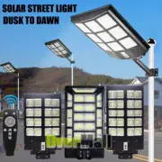 9900000LM LED Solar Street Light Rechargeable Road lamp Outdoor IP67+Remote+Pole