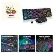 K10 Wireless Gaming Keyboard and Mouse Combo, LED Backlit Rechargeable 3800mA...