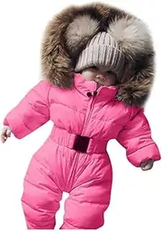 [Generic] Coat Winter Warm Romper Outerwear Boy Girl Infant Baby Hooded Jumpsuit Jacket Boys Coat&Jacket Ski Suit Girls (Hot Pink, 9-12 Months)