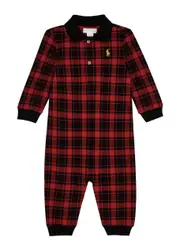 Polo Ralph Lauren Kids Checked Piqué Cotton Babygrow (3-12 Months) - Red - 9 Months (9 Months) 9 MONTHS (9 months)